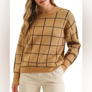Cozy Tan Grid Pattern Sweater